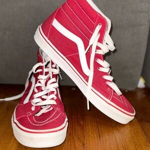 Vans Red and White High-Top Sneakers
